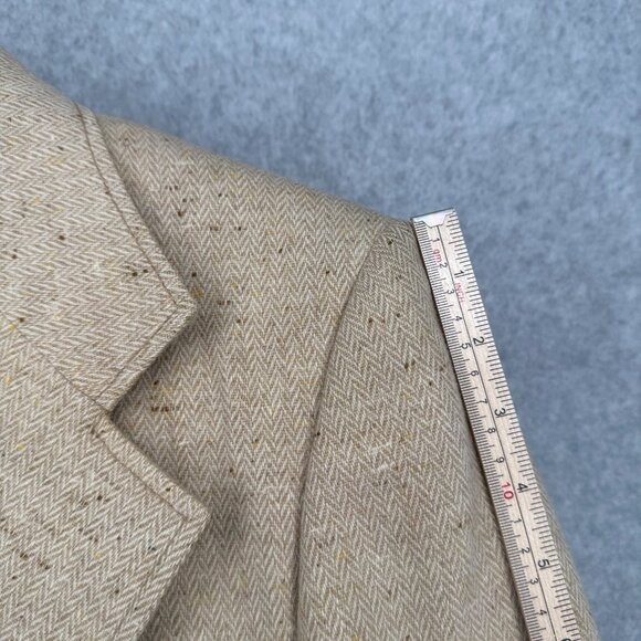 Johnny Carson Mens VTG Wool Tweed Blazer Size 42 Tan Western Yoke USA Union Made - Picture 15 of 16